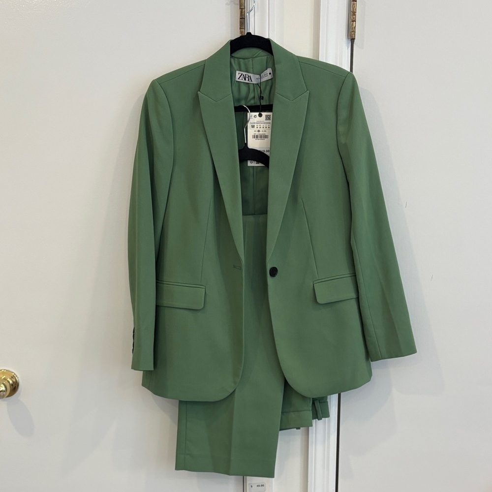Zara Sage Green Single-Button Blazer